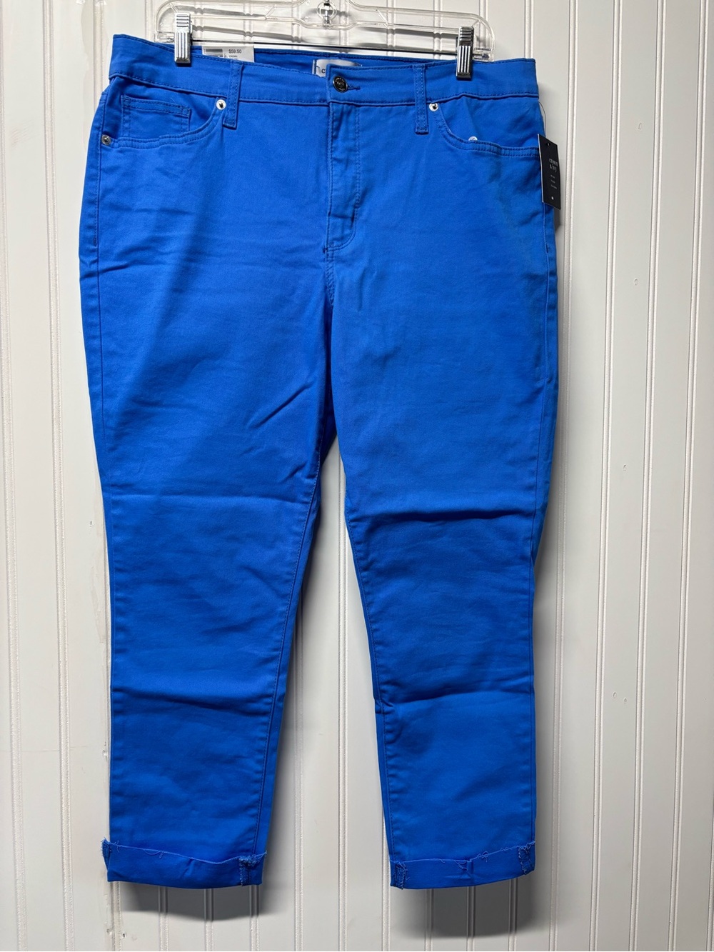 Crown & Ivy Bluetiful High Rise Crop Rolled Capri Pants Size 12 NWT